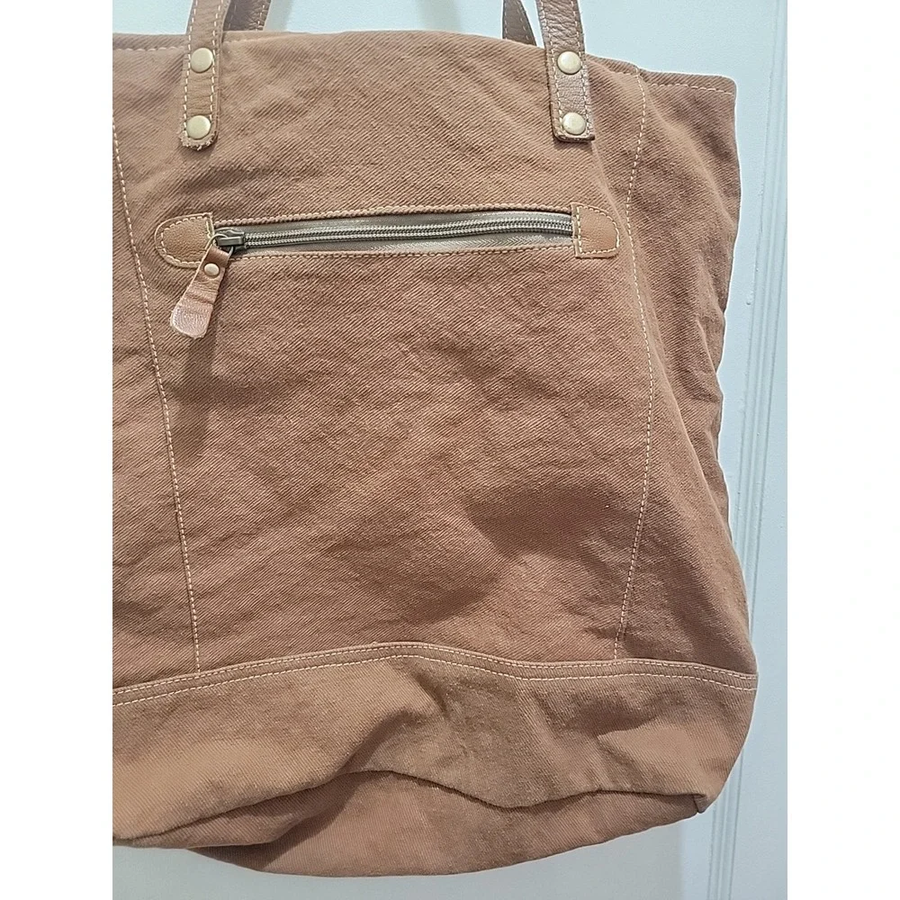 Myra Bag Upcycled Tote Large Purse Repurposed Boho Chic Canvas & Leather